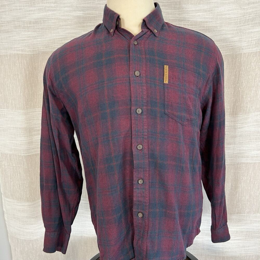 North River‎ Outfitters Men's Plaid Flannel Shirt Size Medium Red Navy Plaid M